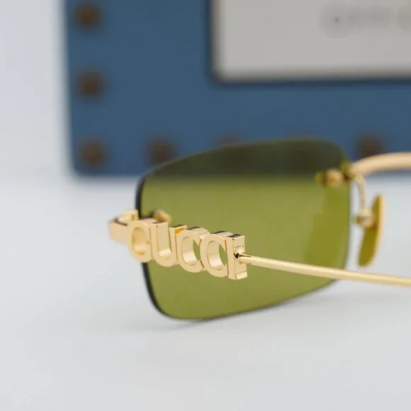 Gucci GG1808S 002 Rectangle Sunglasses - Gold/Green with GG  display picture 3